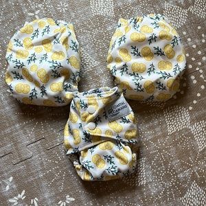 3 Newborn all in one (AIO) Cloth Diapers - lemons and herbs